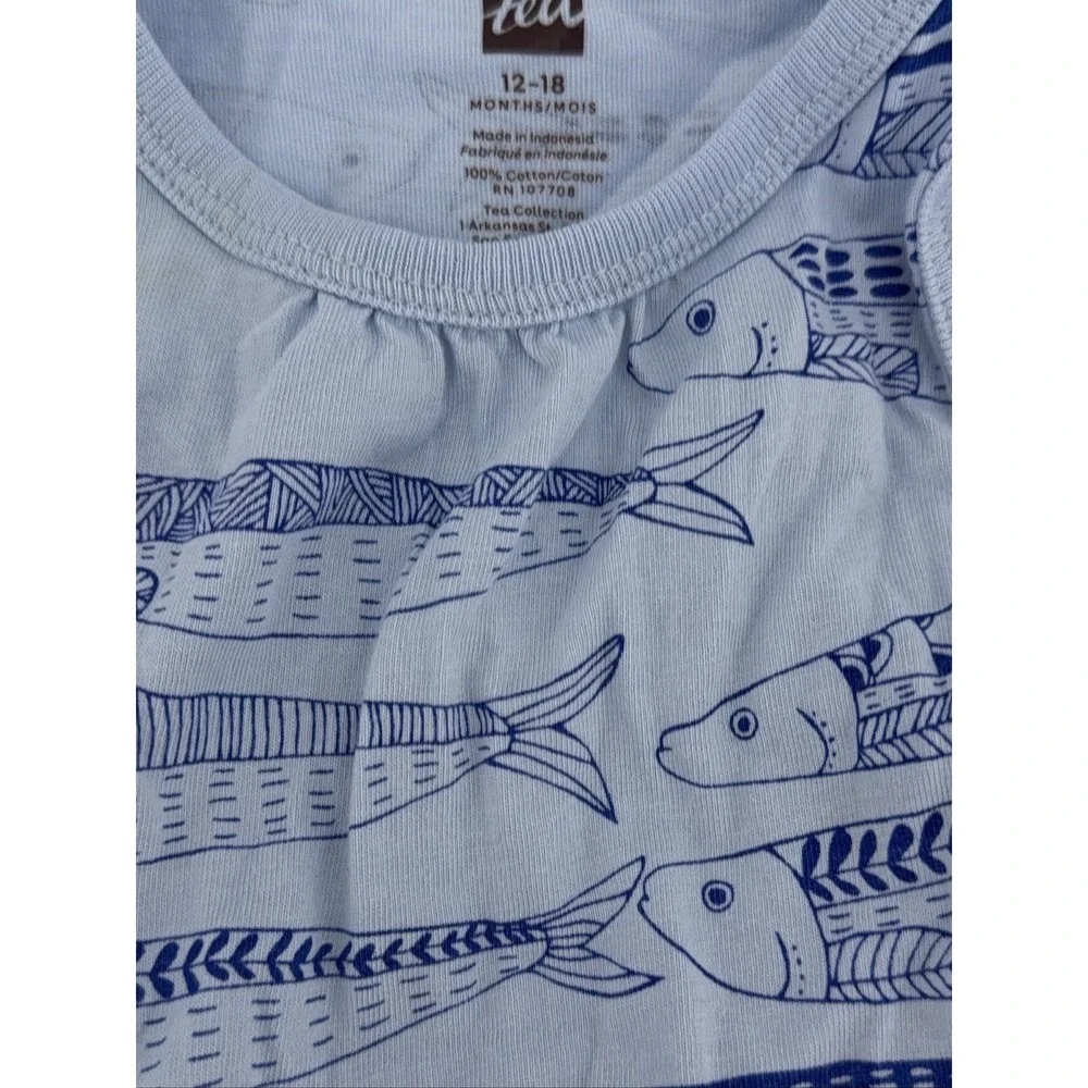 Tea Collection Seabirds Romper Girls 12-18M Light Blue Long Sleeve Cotton Knit